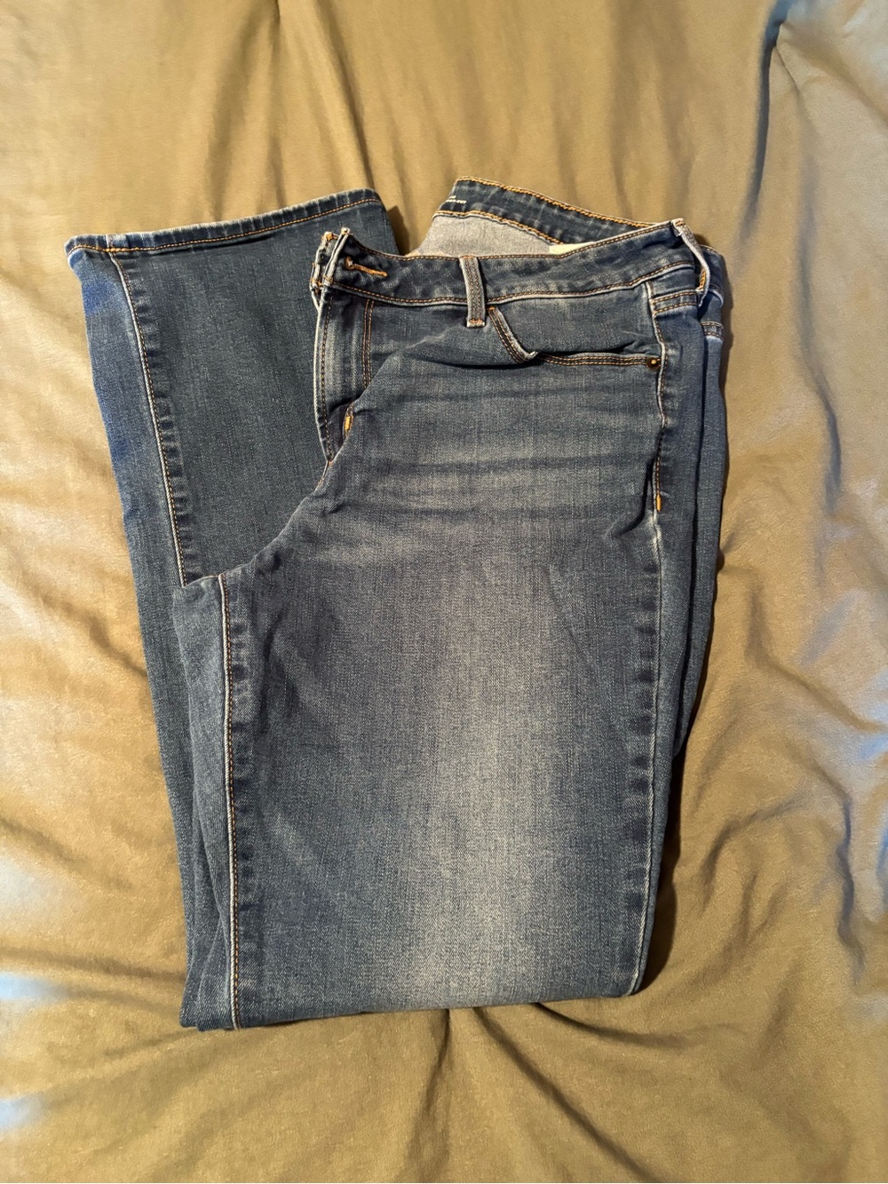Old Navy Kicker Boot-Cut Jeans in Blue with Gold Stitching